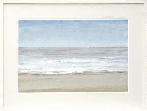 Beach Walking Day I wall art featuring a serene beach scene with soft waves and a blue sky.
