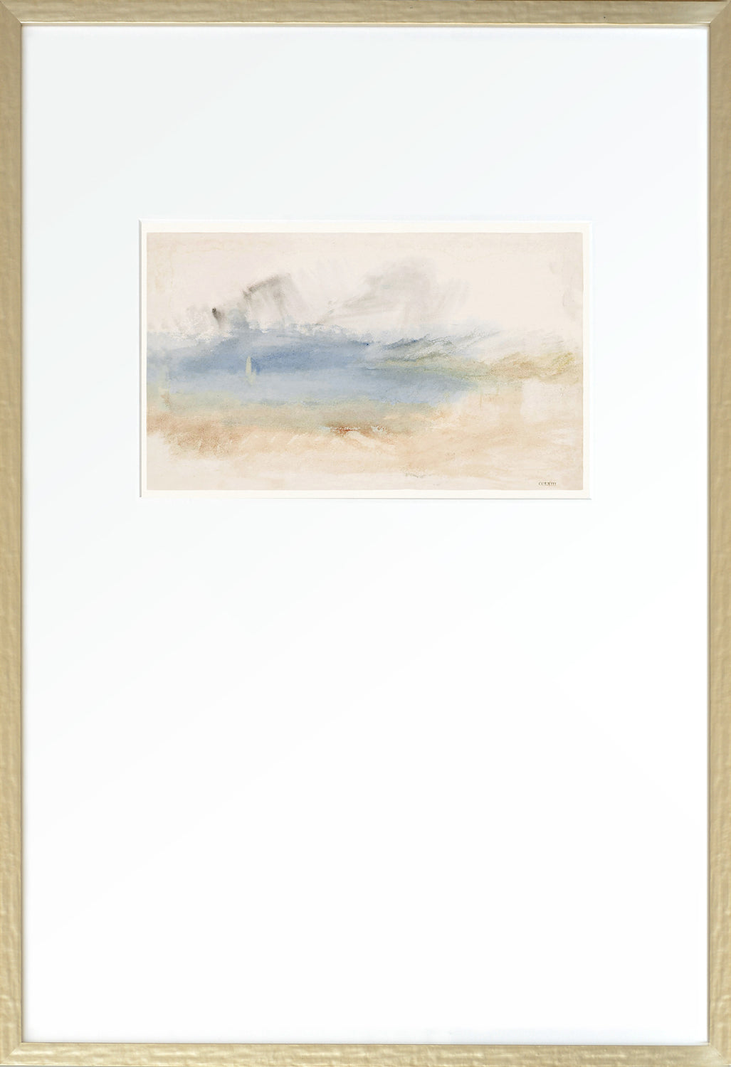 Turner Scapes – Cobalt IV wall art featuring soft blue and beige watercolor tones in a gold frame.