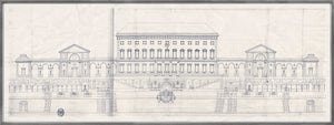 Palace Of The Prince-Bishop III wall art featuring a detailed architectural drawing in blue ink.