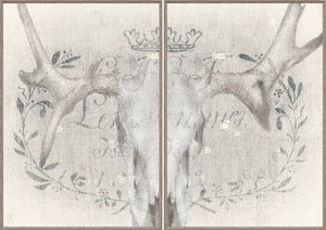 Crane Et Lin Diptych wall art featuring antlers and floral design in muted tones