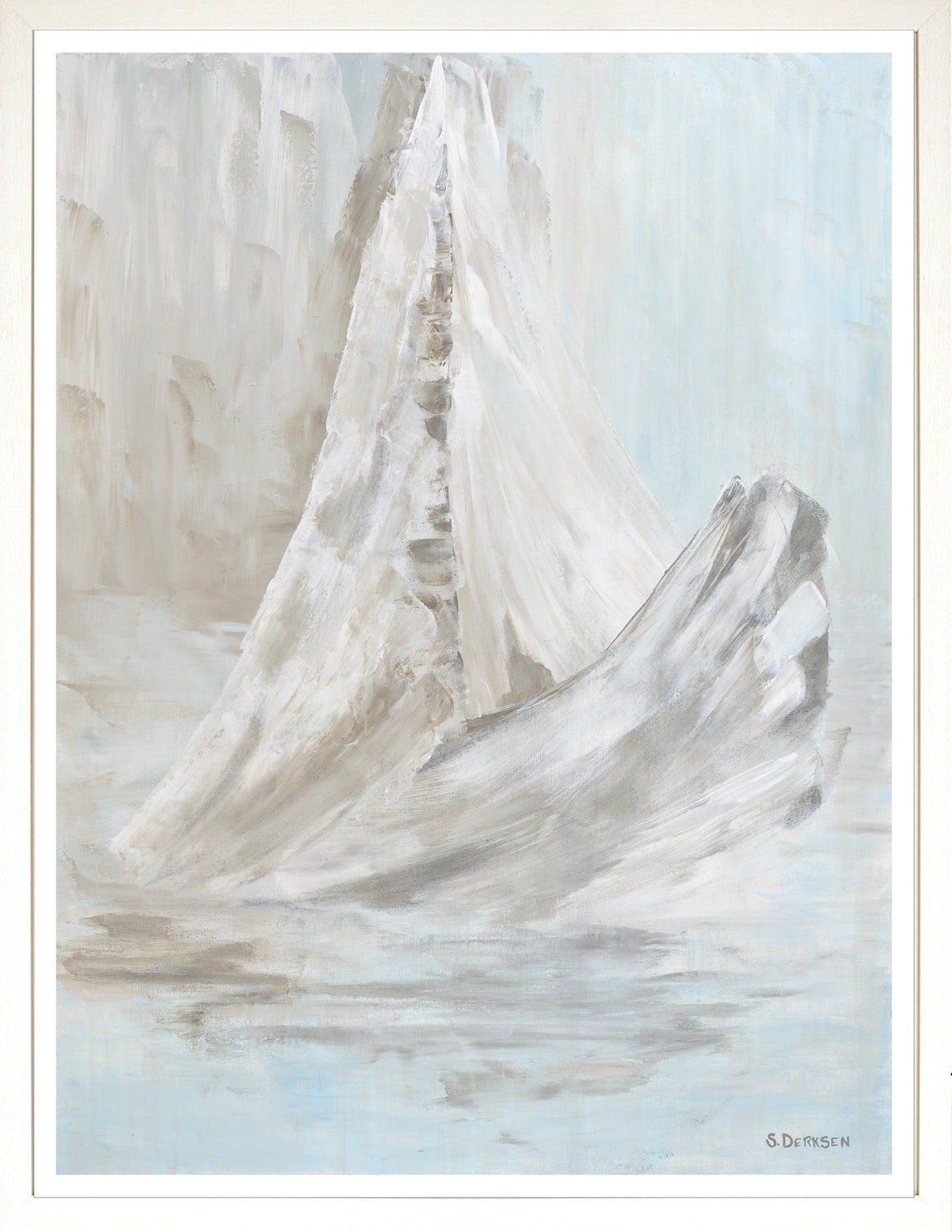 Summer Sails wall art featuring a textured white sail against a soft blue background