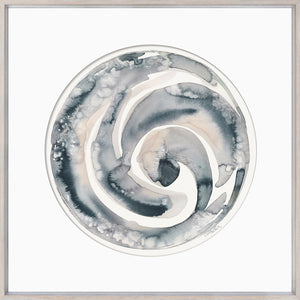 Marine Portal I wall art featuring a circular abstract design in gray and beige watercolor.