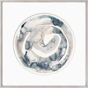 Marine Portal II wall art featuring a circular watercolor design in soft blues and neutrals.