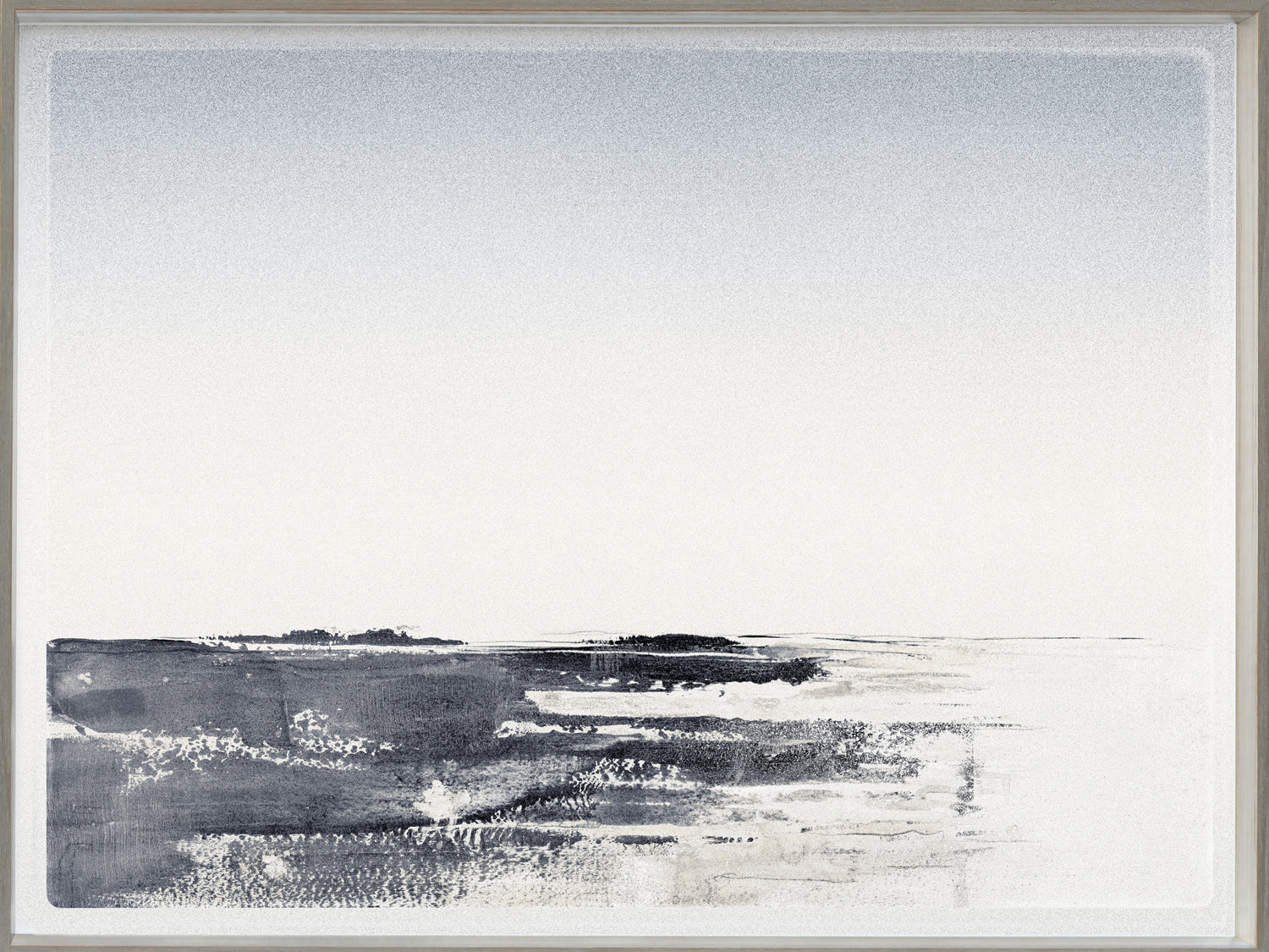 Silvered Land I wall art featuring a gradient of soft gray and white tones with abstract landscape elements.
