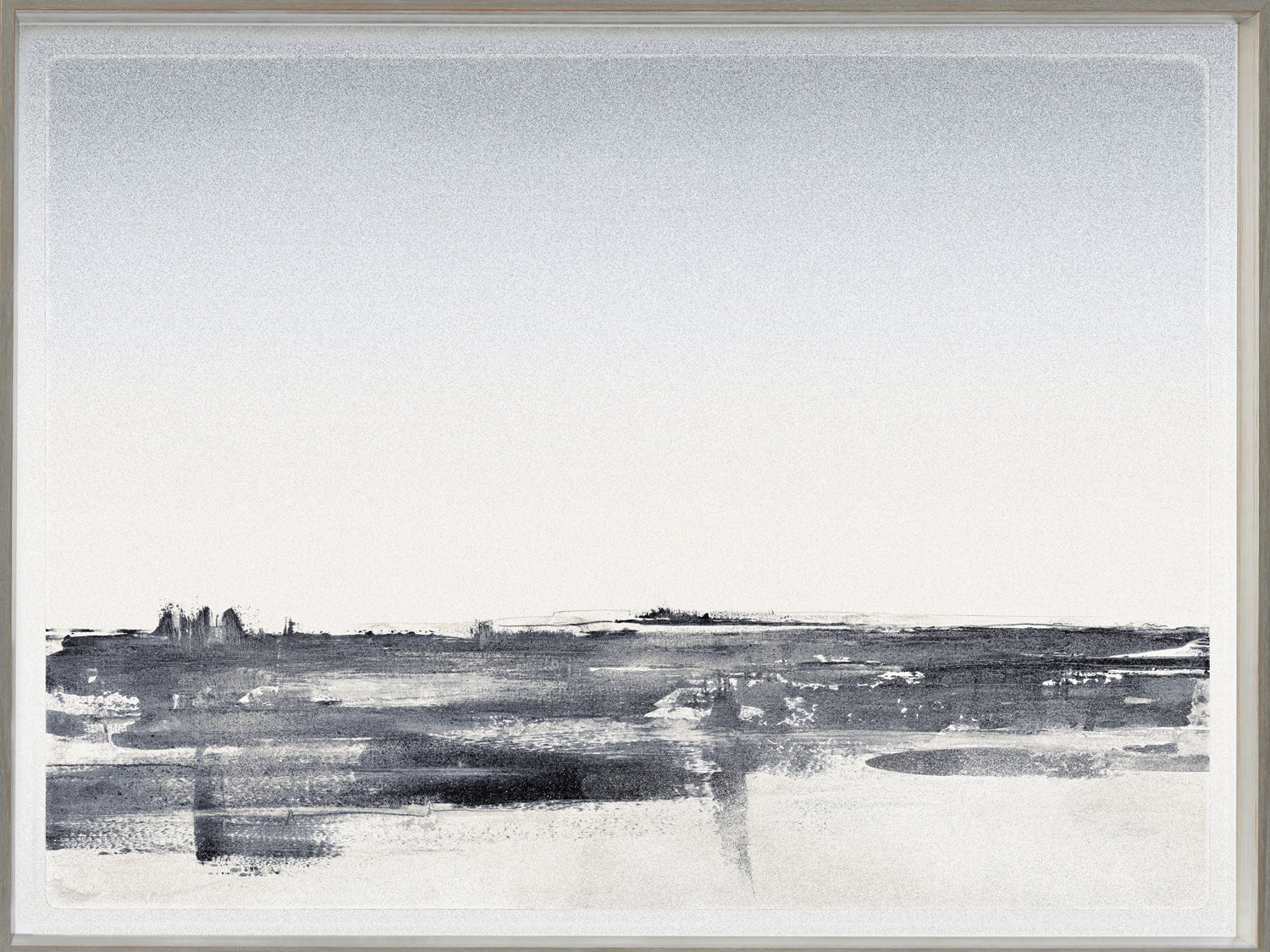 Silvered Land III wall art featuring abstract landscape in gray and white tones.