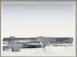 Silvered Land III wall art featuring abstract landscape in gray and white tones.