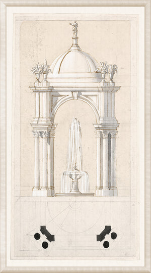 Collection 01 – Temple Fountain wall art featuring an architectural fountain design with a dome.