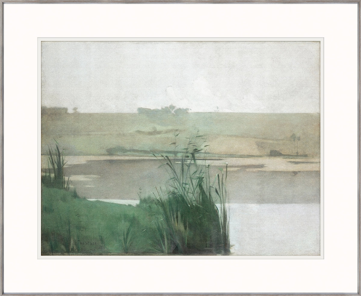 At Arques La Bataille wall art featuring a serene landscape with soft greens and blues, framed elegantly.