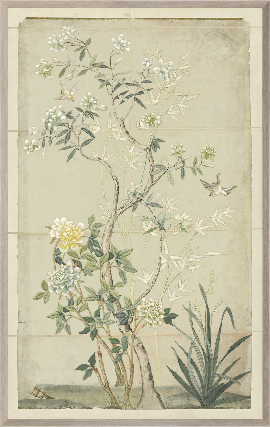Chinoiserie Scenic I wall art featuring floral and bamboo designs in soft colors