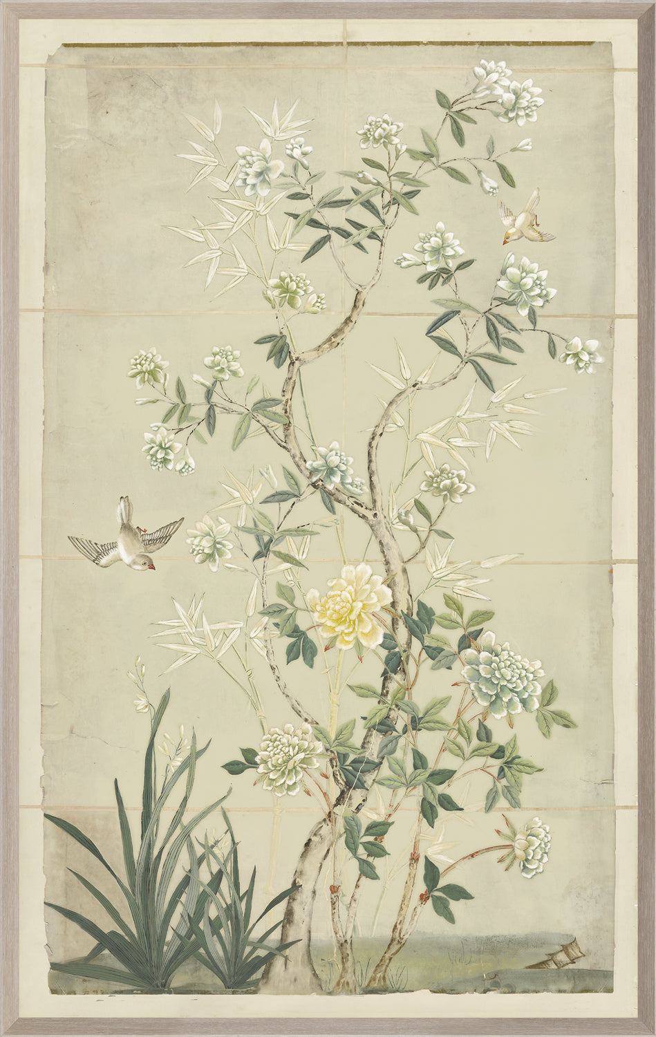 Chinoiserie Scenic II wall art featuring floral designs and birds on a soft background.
