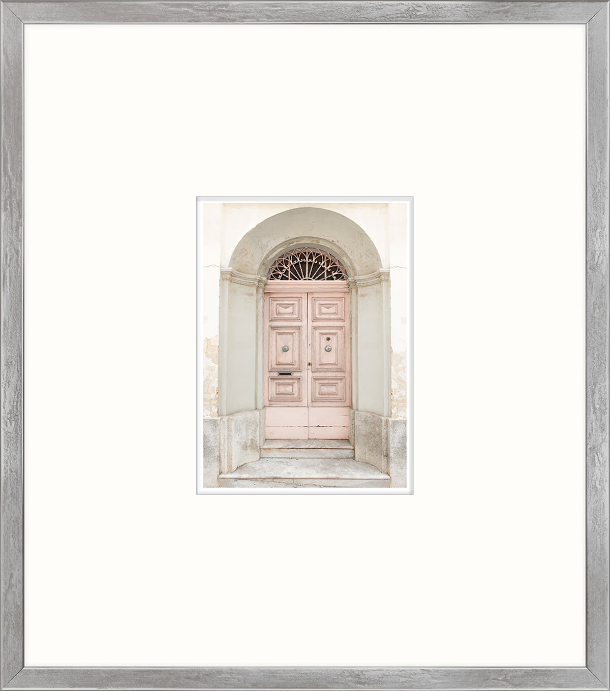 Pastel Revival Series I wall art featuring a pink double door with decorative arch.