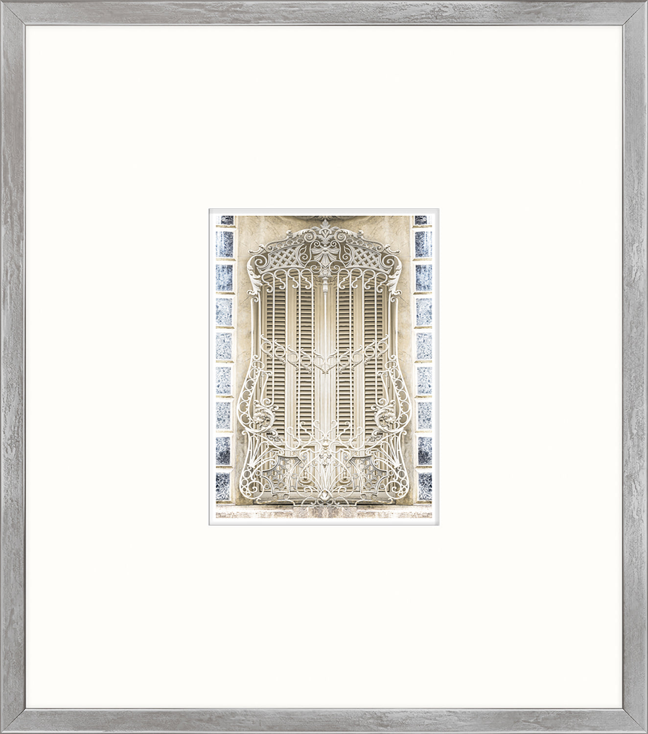 Pastel Revival Series XII wall art featuring an ornate white wrought iron window design