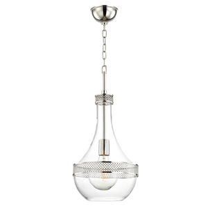Hagen Pendant 10.5" in polished nickel shown from the front to reveal the shade shape and metal detail.