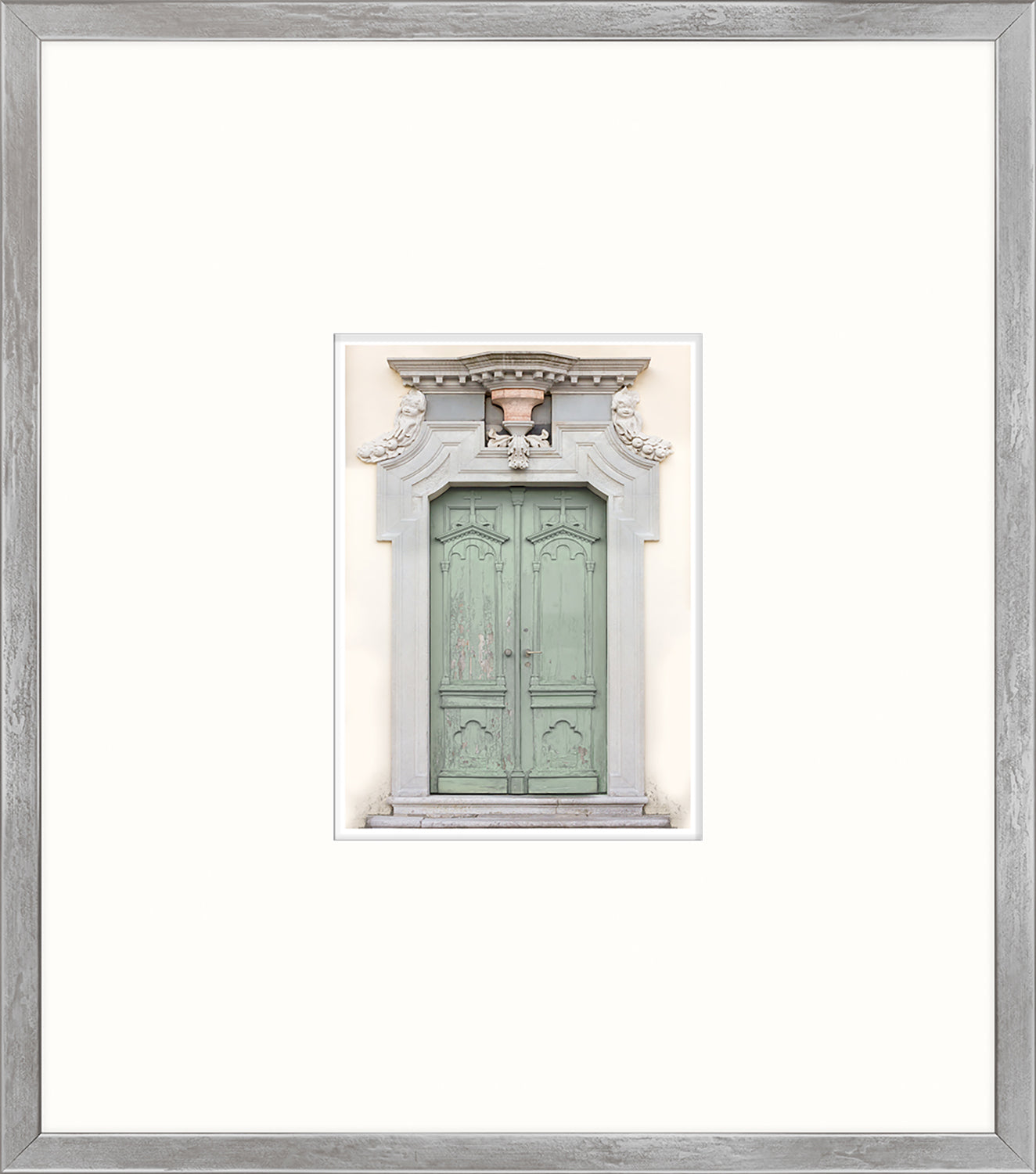 Pastel Revival Series XVIII wall art featuring a vintage green double door with ornate detailing