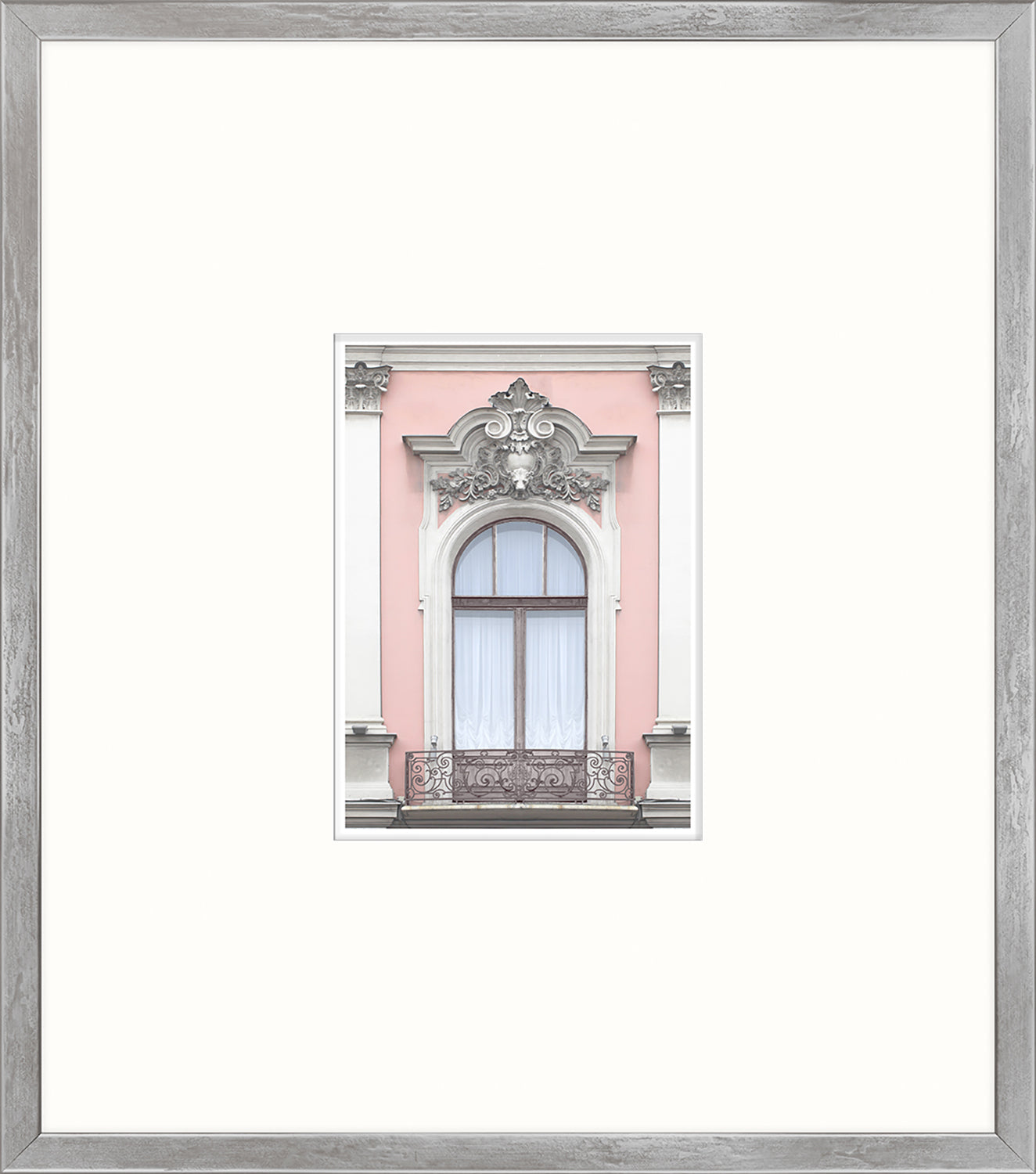 Pastel Revival Series XX wall art featuring a pink building facade with ornate window details.