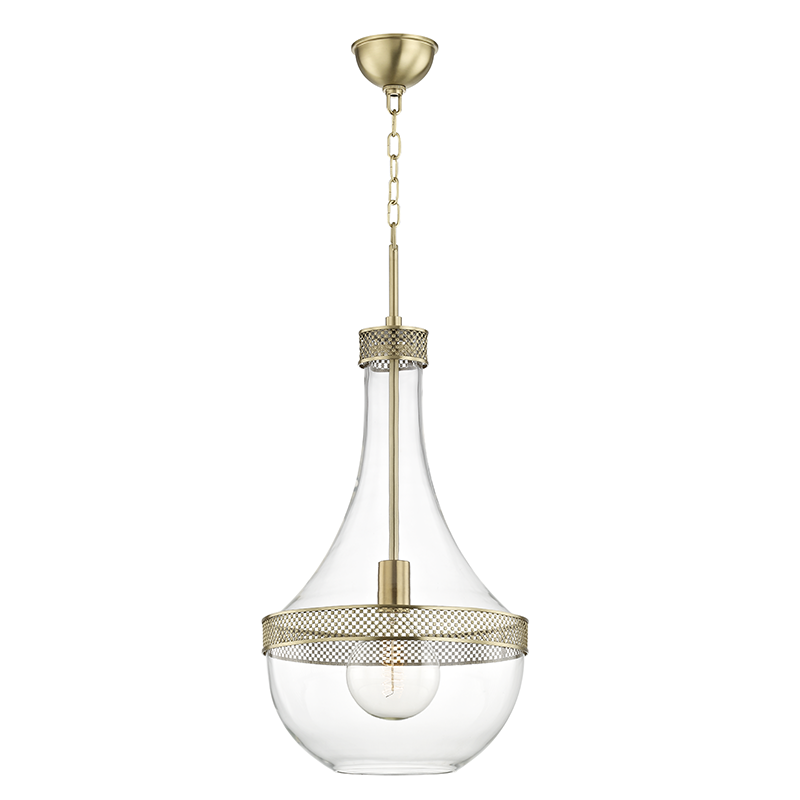 Hagen Pendant 14" in aged brass — a Hudson Valley pendant for kitchens, entries, and dining rooms at Laurie Yapp Home.