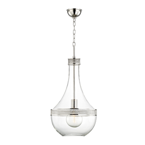 Hagen Pendant 14" in polished nickel shown from the front to reveal the shade shape and metal detail.
