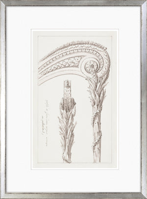 De Lalonde Design X wall art featuring intricate floral and architectural sketches in sepia tones.
