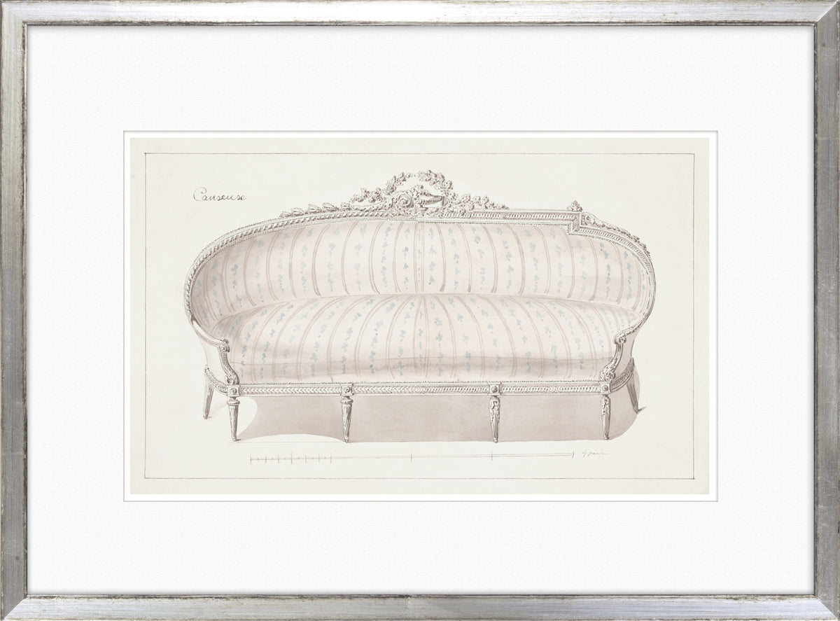 De Lalonde Design XII wall art featuring a vintage sofa illustration with floral patterns.