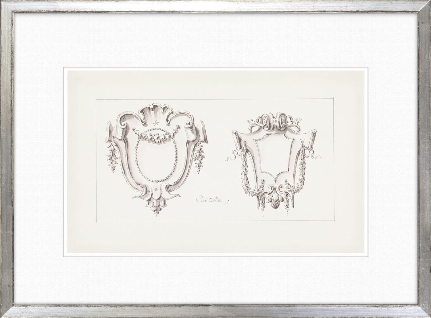 De Lalonde Design XIII wall art featuring two ornate decorative shields in black and white