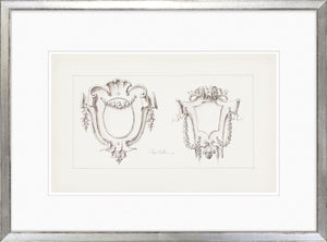 De Lalonde Design XIII wall art featuring two ornate decorative shields in black and white