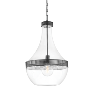 Hagen Pendant 17.5" in bronze shown from a second angle to highlight the shade shape and metal detail.