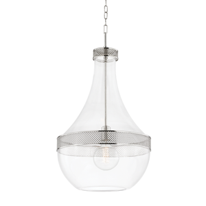 Hagen Pendant 17.5" in polished nickel shown from the front to reveal the shade shape and metal detail.