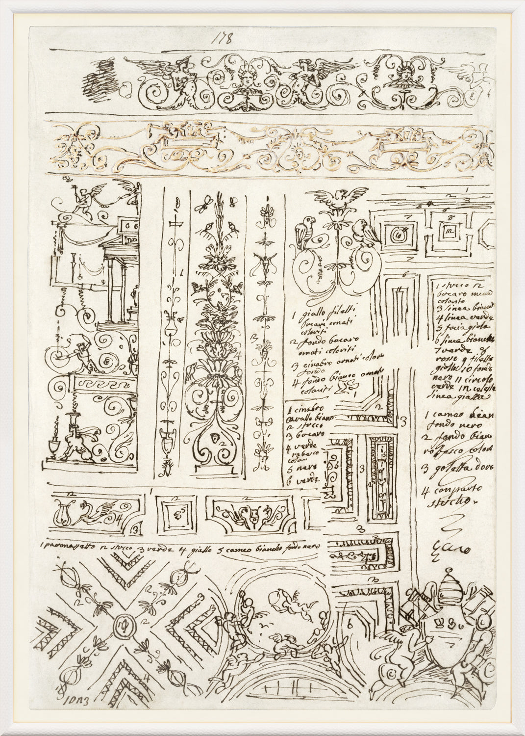 Giani Interior Design I Circa 1815 wall art featuring intricate sketches and designs.
