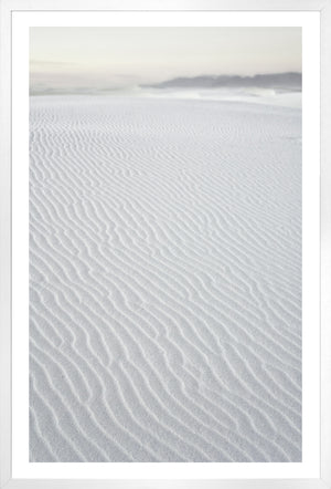 White Sands II wall art featuring textured white sand dunes in soft focus.