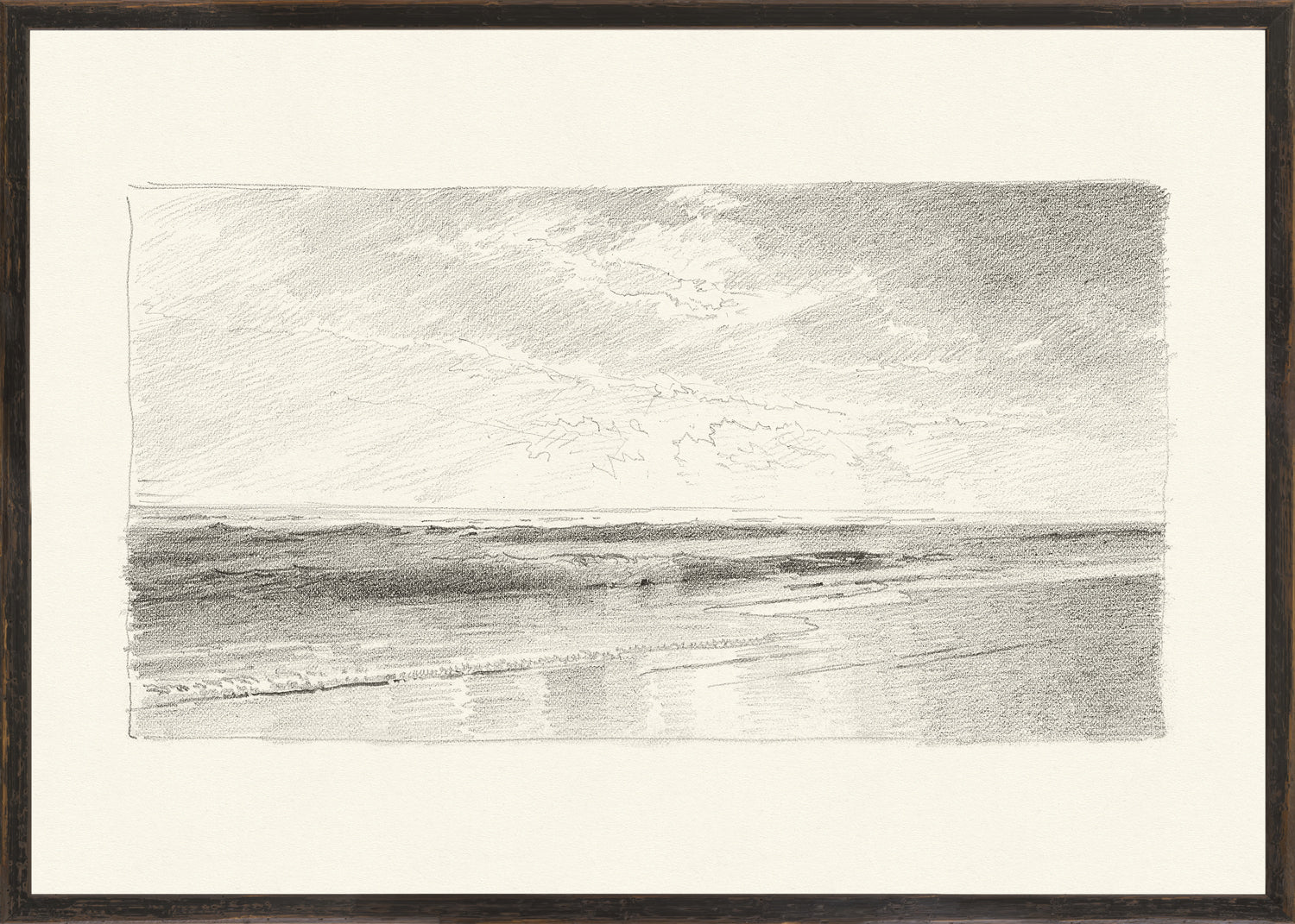 Collection 07 – Richards – Folio, Seascape I wall art featuring a serene ocean view in pencil sketch style.