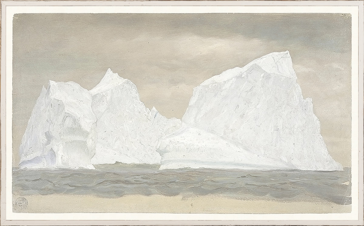 Collection 07 – Church – Floating Iceberg I wall art featuring white icebergs against a gray sky.