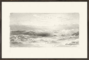 Richards – Folio, Graphite Seascape I – 1870, detailed sketch of ocean waves and clouds