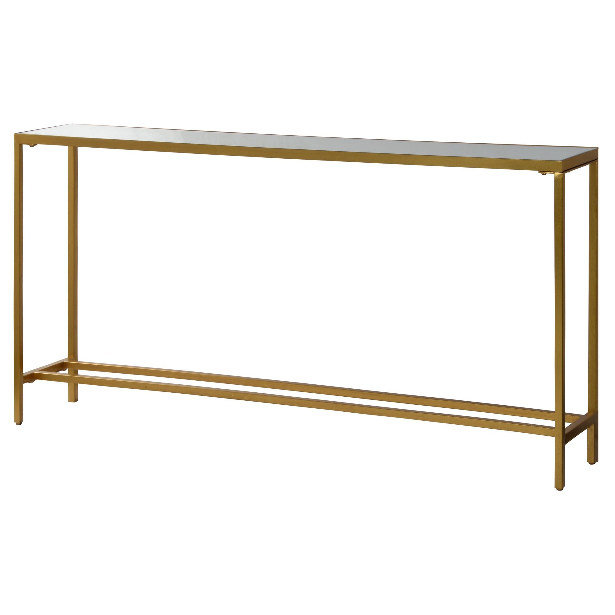Havana console table featuring a gold frame and mirrored surface from the side