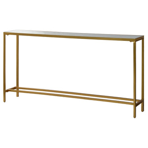 Havana console table featuring a gold frame and mirrored surface from the side