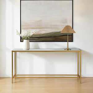 Havana console table styled with a vase and lamp against a wall art backdrop