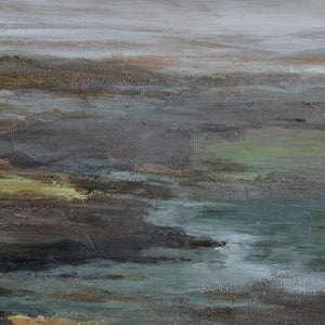 Sprucer canvas art detail highlighting abstract colors of gray, green, and brown.