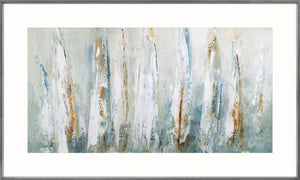 Ridgers Summer Sail wall art featuring abstract blue and white brush strokes with earthy tones.