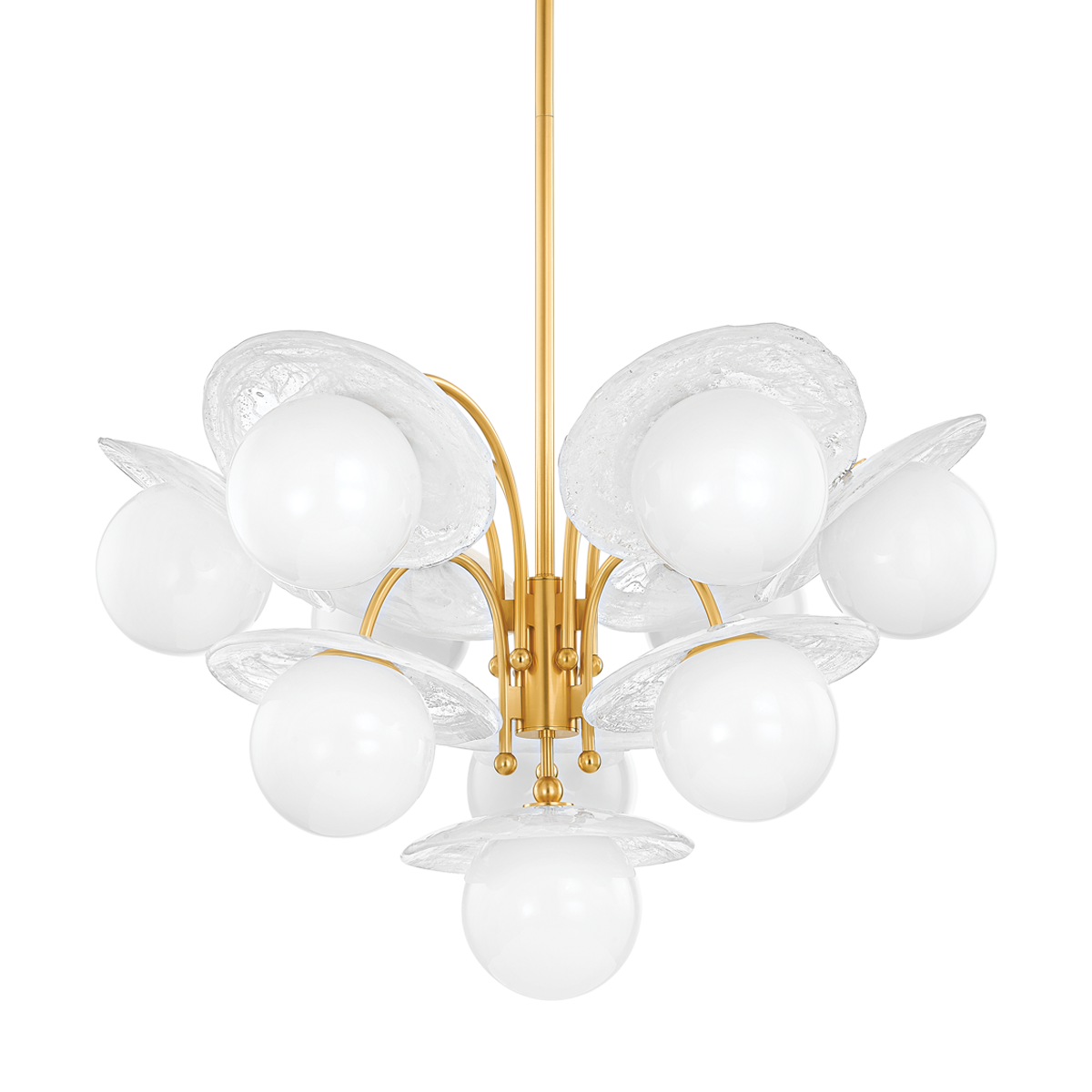 Stampford Chandelier in aged brass — a Hudson Valley chandelier for dining rooms, entries, and living rooms at Laurie Yapp Home.