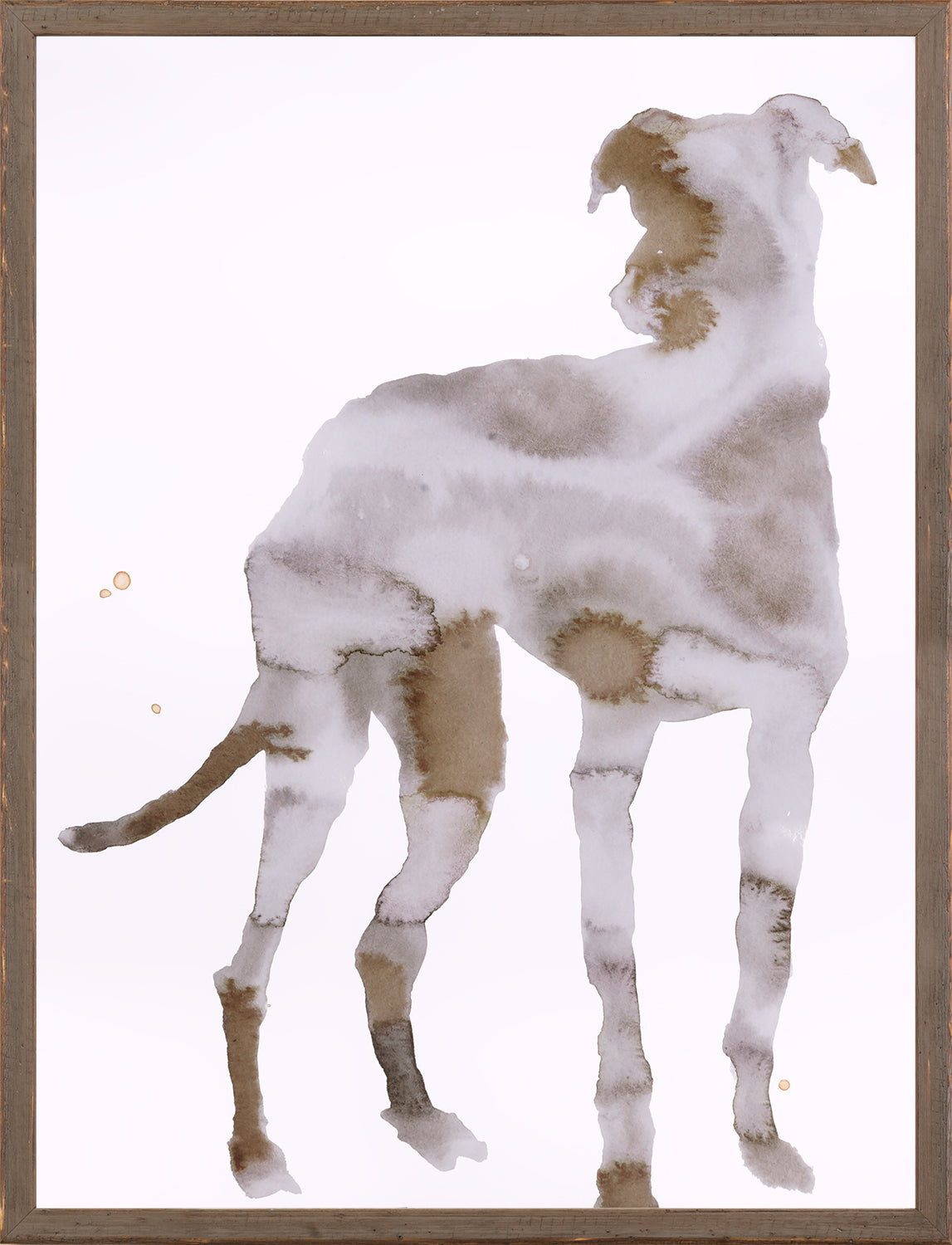 Shadow Play – Stand wall art featuring a watercolor silhouette of a dog in shades of brown and white.