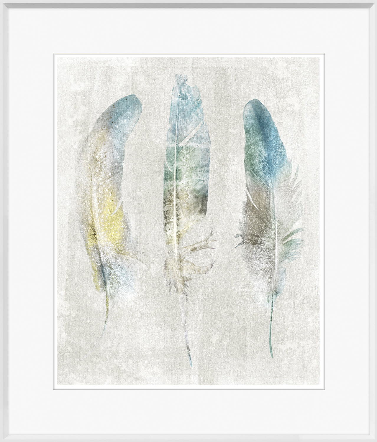 Aqua Feathers on Linen Pair Bundle — abstract fine art print in cool tones at Laurie Yapp Home