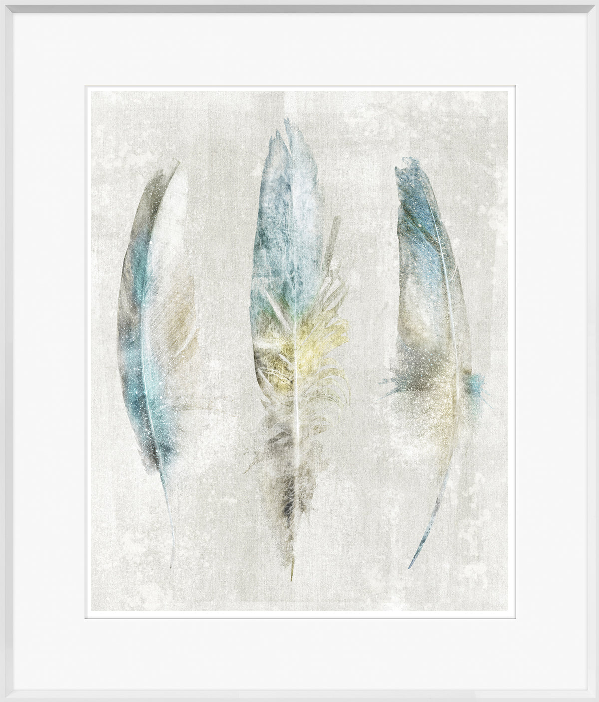 Aqua Feathers on Linen Pair Bundle — abstract fine art print shown from another angle