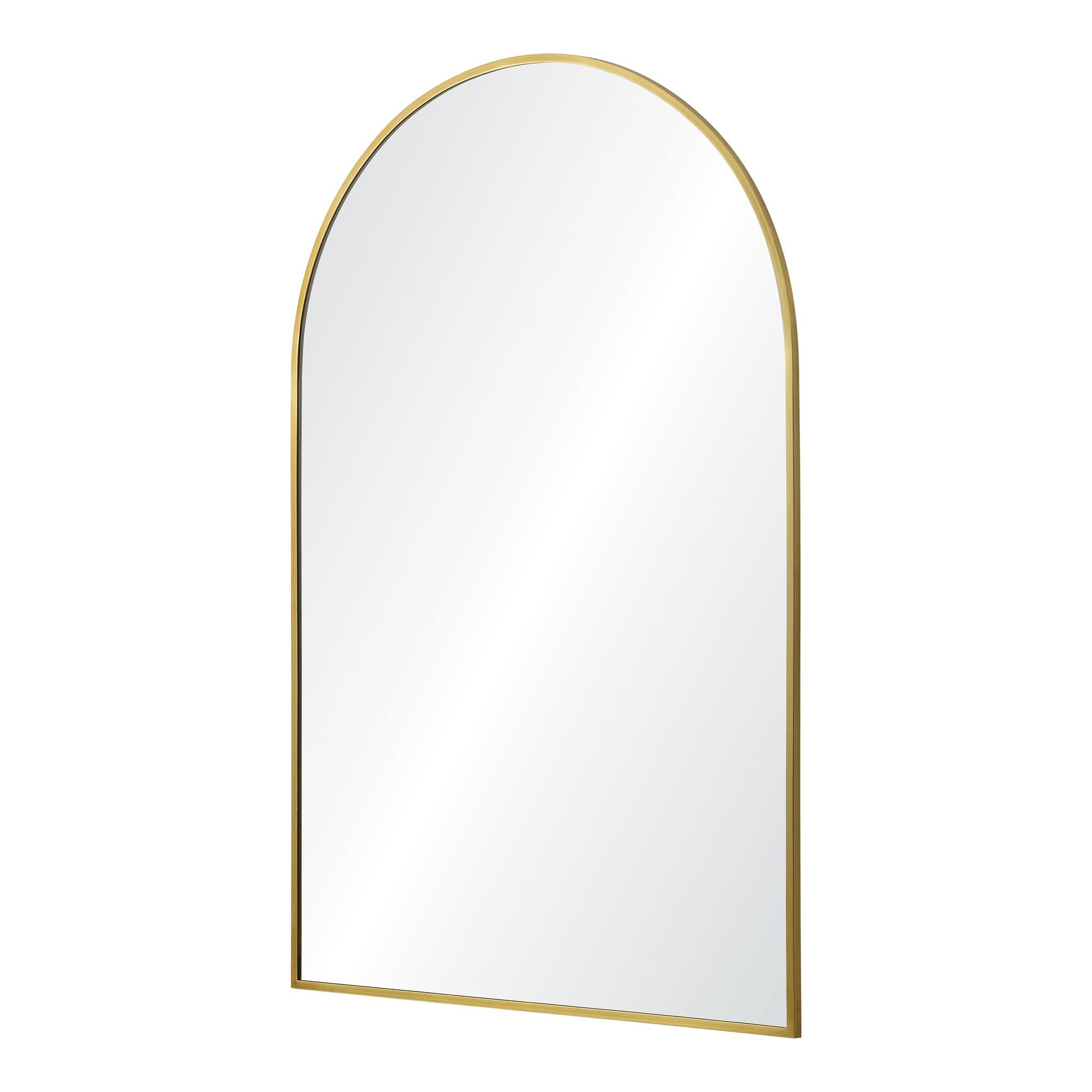 Durness mirror with an arched top and a gold frame, showcasing a reflective surface.