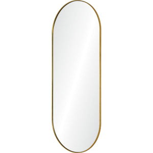 Marius mirror by Renwil, oval shape with a gold frame, full-length view.
