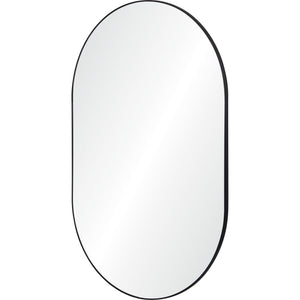 Webster mirror featuring an oval shape with a black frame and reflective surface.