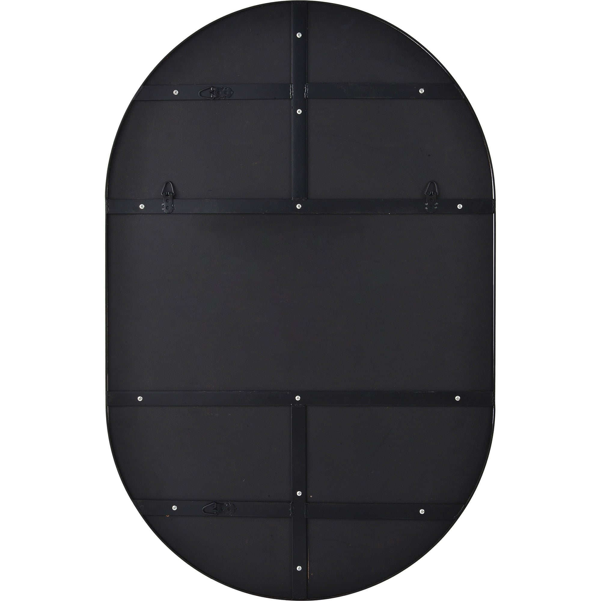 Back view of Webster mirror displaying the black backing and mounting hardware.