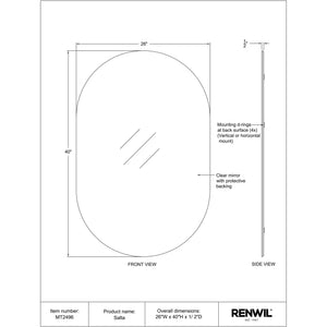Diagram of Salta mirror by Renwil, illustrating front and side views with dimensions.