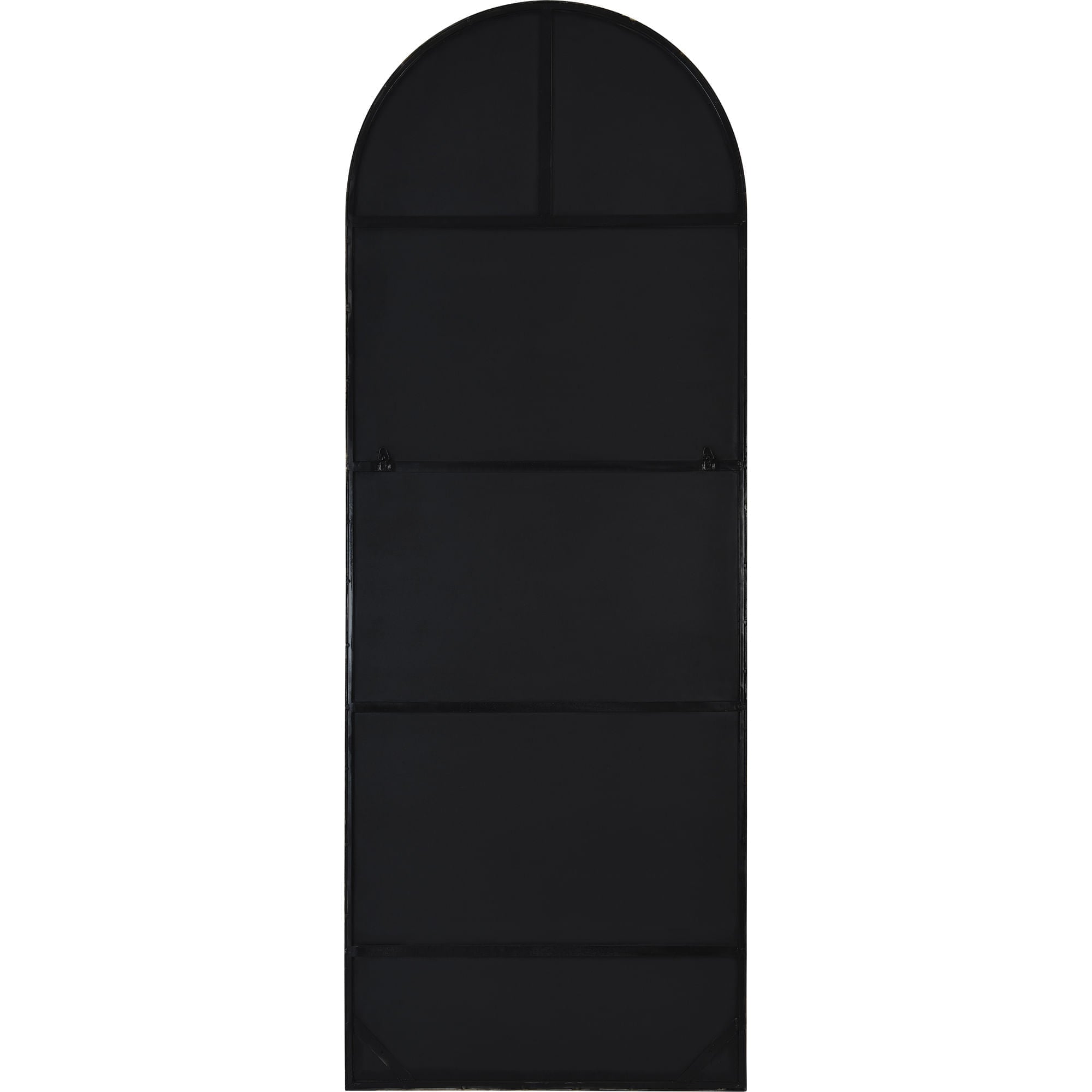 Back view of Thatcher mirror with a black backing and mounting hardware.