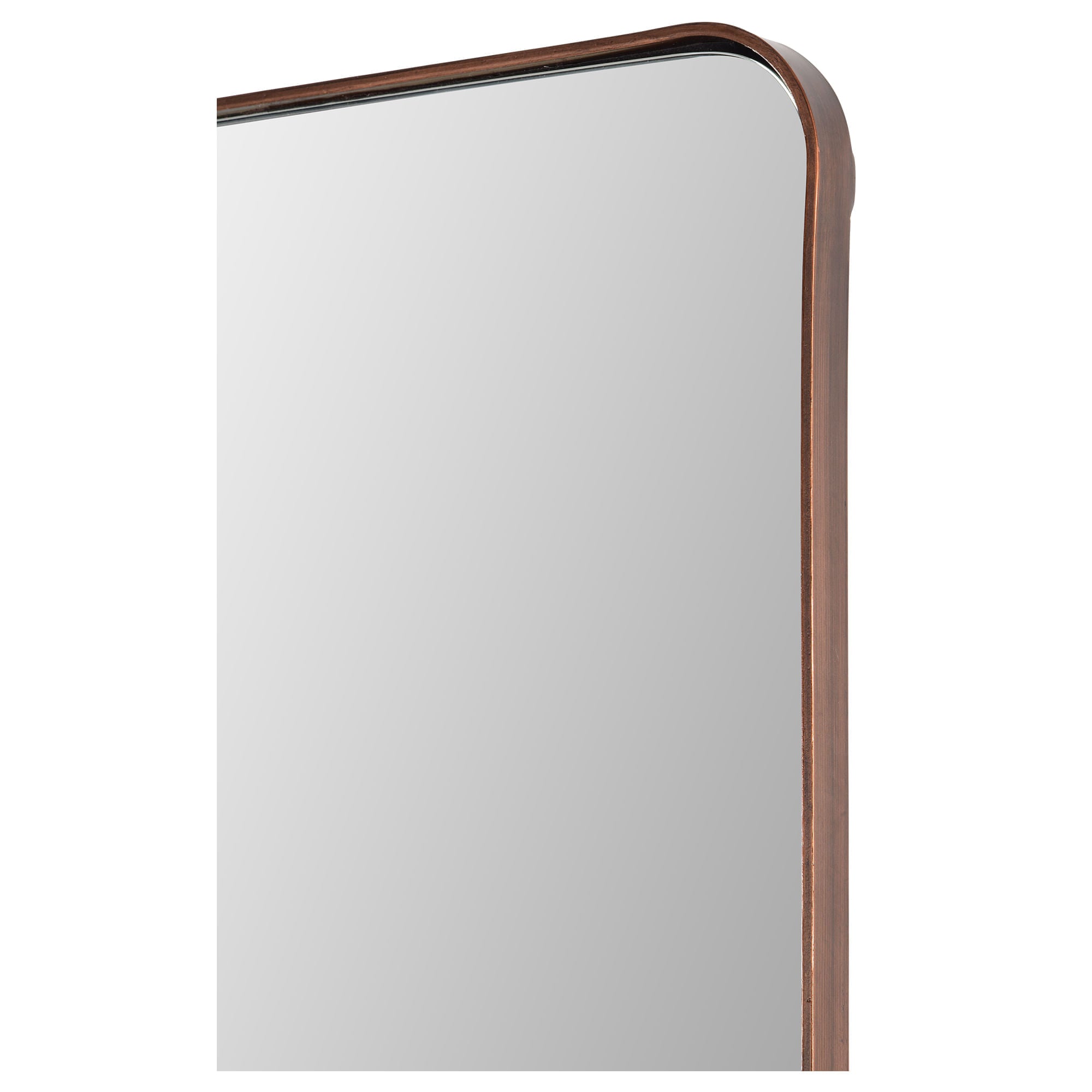 Close-up of Phiale mirror showcasing the rounded bronze frame and reflective surface.