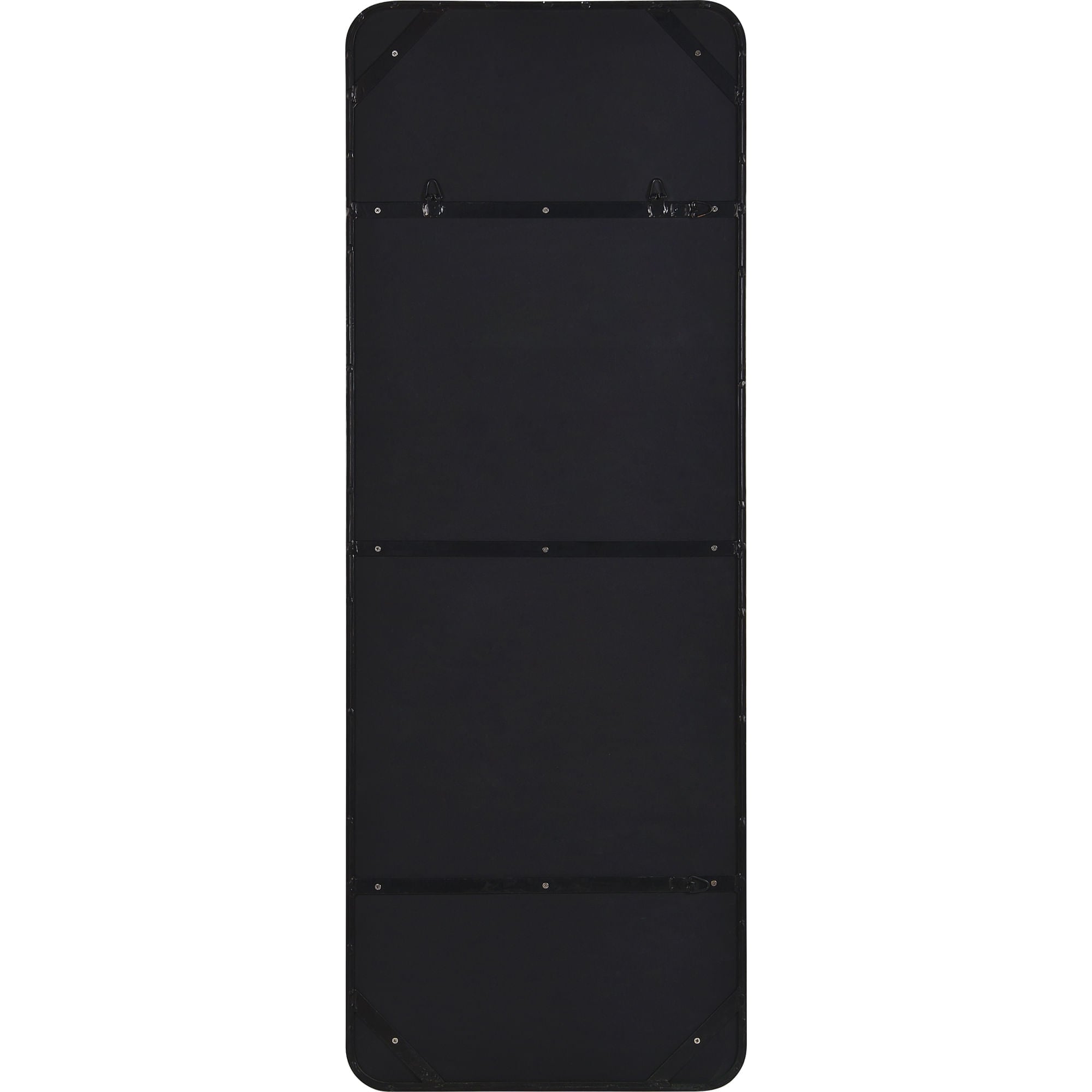 Back view of Phiale mirror featuring a black backing with mounting options.