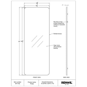 Diagram of Phiale mirror detailing dimensions and mounting instructions.